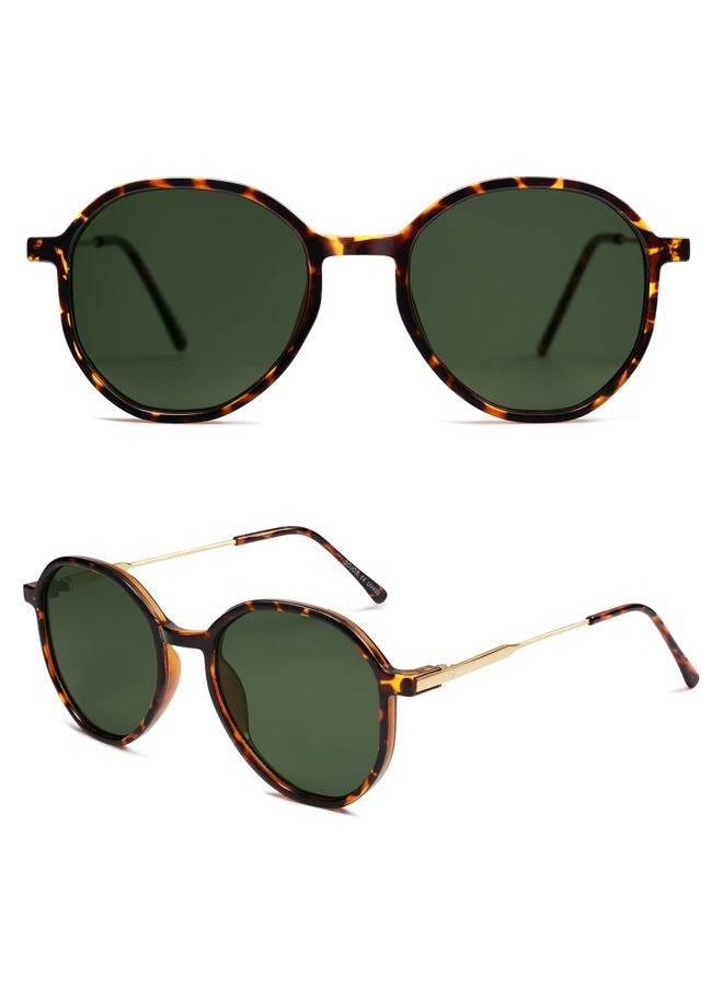 Sojos Fashion Hexagon Round Sunglasses for Women, Tortoise Frame/Dark Green Lens, UV400 Protection, Anti-Glare, Stylish Accessory - Image 3