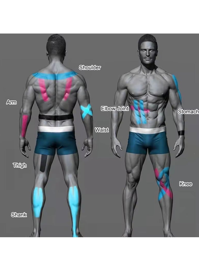 Halamine 4 Rolls Waterproof Kinesiology Tape, 5cm*5m， Athletic Elastic Kneepad Muscle Pain Relief Knee Taping, Muscle Tape Suitable for Elbow Waist Knee Shoulder,Black, Gray, Pink, Blue  - Image 3