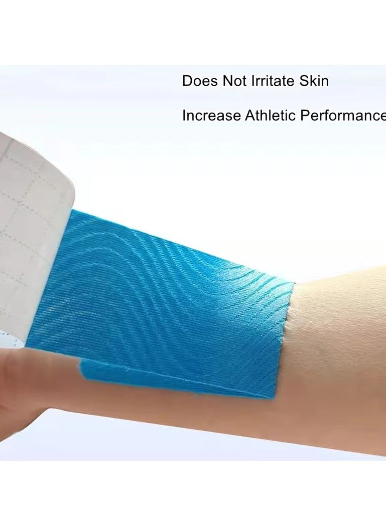 4 Rolls Waterproof Kinesiology Tape, 5cm*5m， Athletic Elastic Kneepad Muscle Pain Relief Knee Taping, Muscle Tape Suitable for Elbow Waist Knee Shoulder,Black, Gray, Pink, Blue