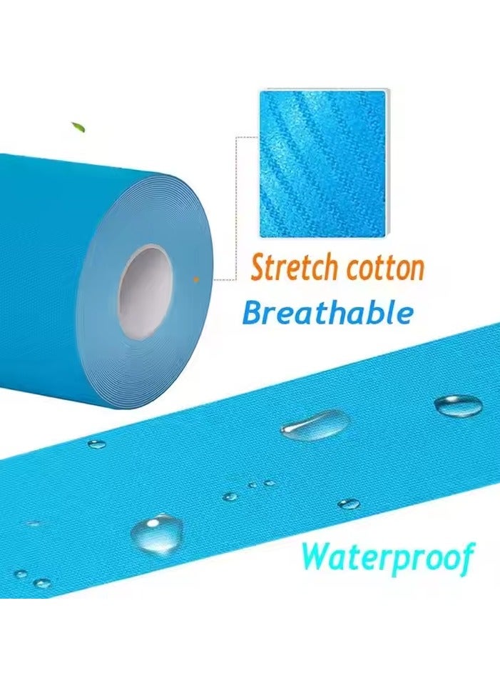4 Rolls Waterproof Kinesiology Tape, 5cm*5m， Athletic Elastic Kneepad Muscle Pain Relief Knee Taping, Muscle Tape Suitable for Elbow Waist Knee Shoulder,Black, Gray, Pink, Blue