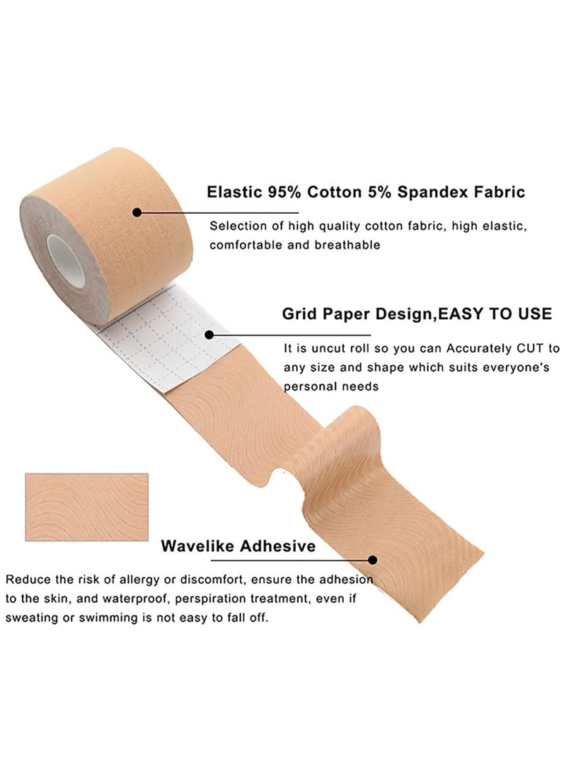 4 Rolls Waterproof Kinesiology Tape, 5cm*5m， Athletic Elastic Kneepad Muscle Pain Relief Knee Taping, Muscle Tape Suitable for Elbow Waist Knee Shoulder,Black, Gray, Pink, Blue