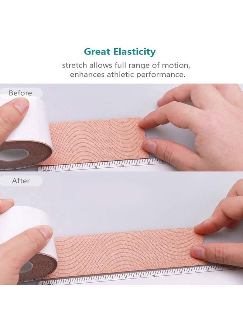 4 Rolls Waterproof Kinesiology Tape, 5cm*5m， Athletic Elastic Kneepad Muscle Pain Relief Knee Taping, Muscle Tape Suitable for Elbow Waist Knee Shoulder,Black, Gray, Pink, Blue