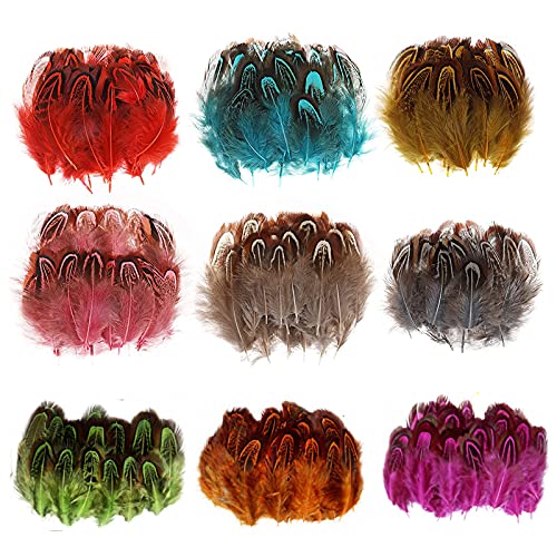 MWOOT Crafts Art Coloured Feathers Pack of 180 Mini Pheasant Feathers for DIY Earrings Jewelry Dreamcatcher Making Home Wedding Decorations - Image 1