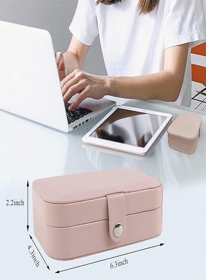 Riveira Travel Jewelry Box, PU Leather Small Jewelry Organizer for Women Girls, Double Layer Portable Mini Travel Case Display Storage Holder Boxes for Stud Earrings, Rings, Necklaces, Bracelets - Image 4