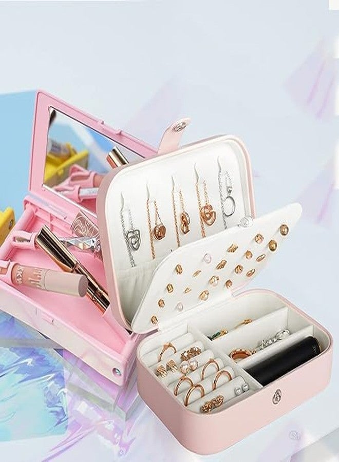 Riveira Travel Jewelry Box, PU Leather Small Jewelry Organizer for Women Girls, Double Layer Portable Mini Travel Case Display Storage Holder Boxes for Stud Earrings, Rings, Necklaces, Bracelets - Image 1