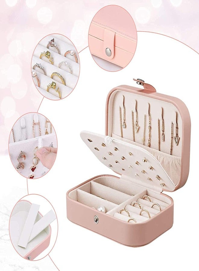 Riveira Travel Jewelry Box, PU Leather Small Jewelry Organizer for Women Girls, Double Layer Portable Mini Travel Case Display Storage Holder Boxes for Stud Earrings, Rings, Necklaces, Bracelets - Image 3