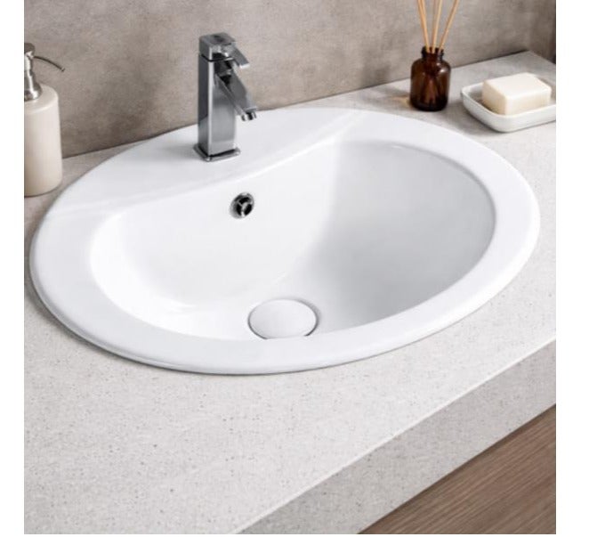 OCEANIC OCE-ZT-1902 Above Counter Wash Basin Glossy White Oval Ceramic Sink - Image 1