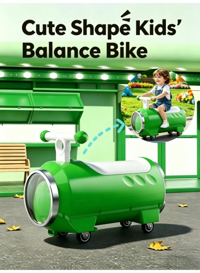 Kids Balance Bike with Lights, Music & Storage Basket, Silent Universal Wheels for Quiet Ride, Cute Shape, Perfect for Toddlers Learning to Walk and Ride at Home or Park (Green) - Image 1