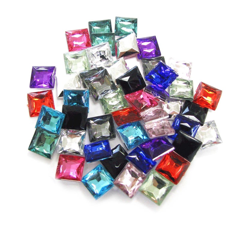 Linpeng 10x10MM Assorted Colors Faceted Square Acrylic Gems-no.Q-Approx. 50 Pcs/Pack, 10 x 10 mm - Image 1