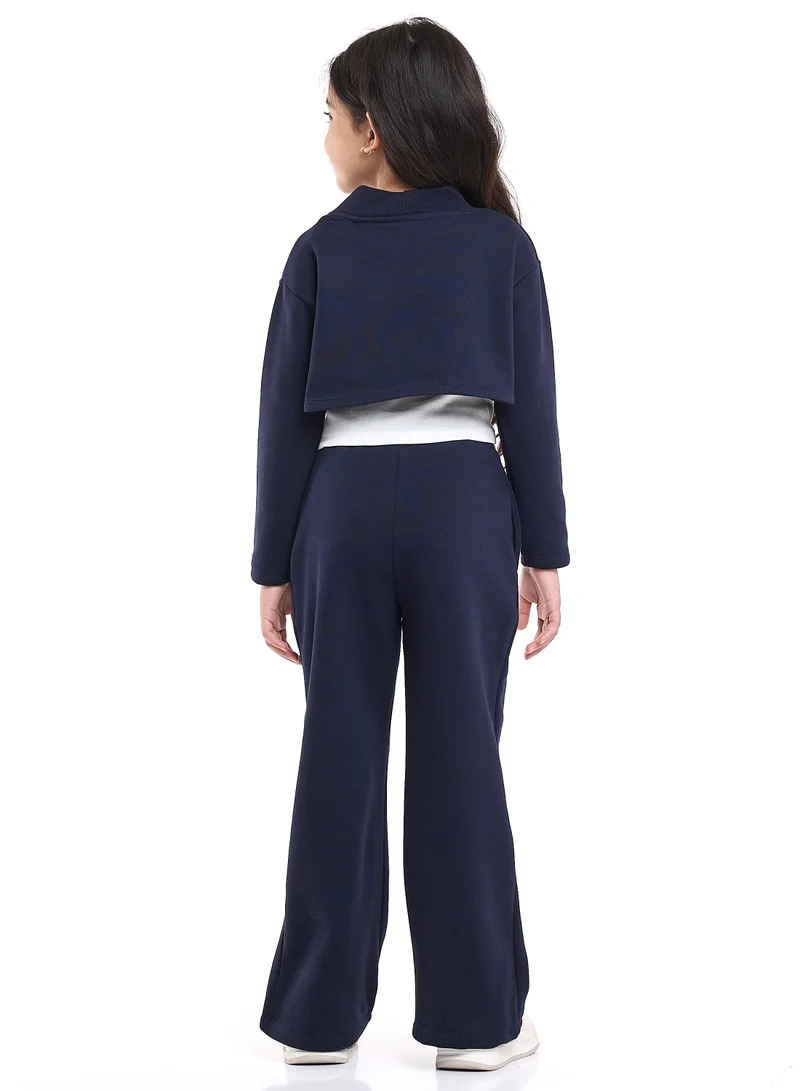 victor and jane Junior Girls Bonjour 3-Piece Fleece Set – Navy &amp; White