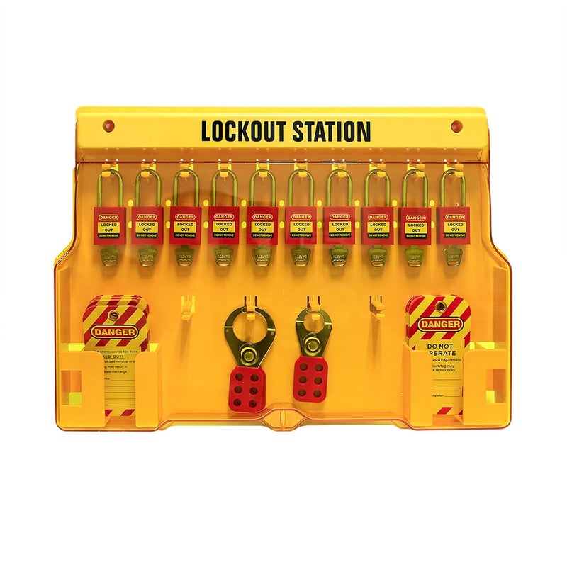 Wisamic Lockout Tagout Station with Cover, Includes 10 Key Different Padlocks, 2 Lockout Hasps, 24 Lockout Tags, 15-1/2 x 22 x 1-3/5 inch - Image 1