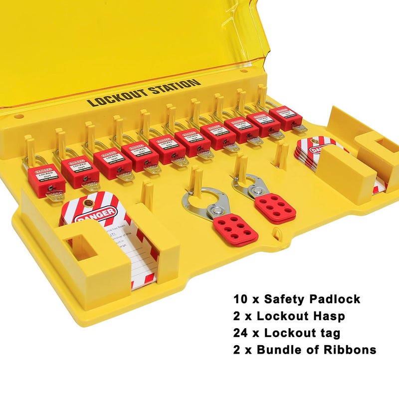 Wisamic Lockout Tagout Station with Cover, Includes 10 Key Different Padlocks, 2 Lockout Hasps, 24 Lockout Tags, 15-1/2 x 22 x 1-3/5 inch - Image 3