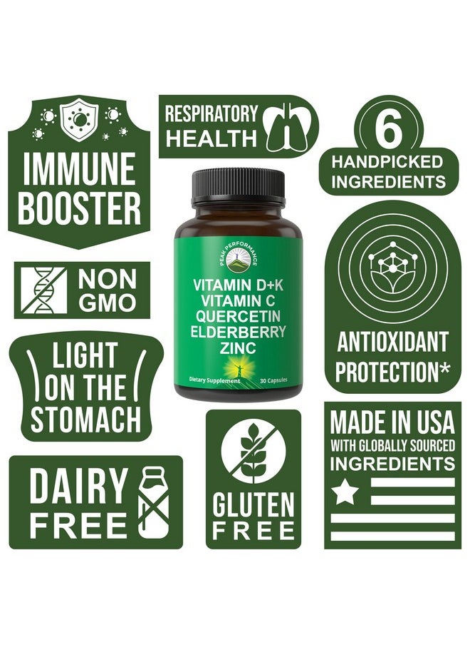 Peak Performance Immune Support Supplement with 6 Top Ingredients. Vitamin D3 K2 + Vitamin C + Elderberry + Zinc + Quercetin. Includes 5000 IU Vitamin D. Zinc 15mg. Immunity Capsules. Supplements for Women and Men  - Image 4