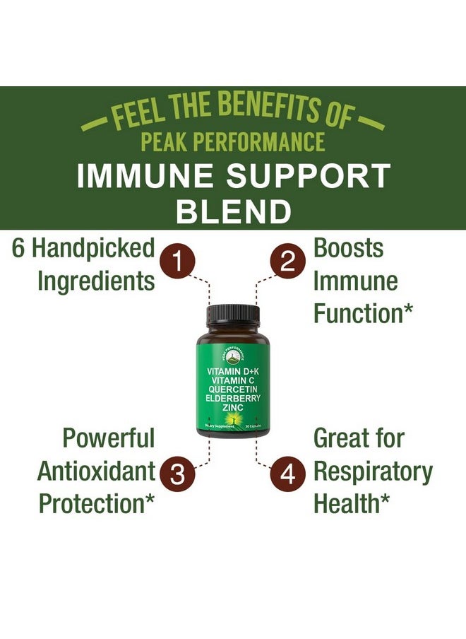 Peak Performance Immune Support Supplement with 6 Top Ingredients. Vitamin D3 K2 + Vitamin C + Elderberry + Zinc + Quercetin. Includes 5000 IU Vitamin D. Zinc 15mg. Immunity Capsules. Supplements for Women and Men  - Image 2