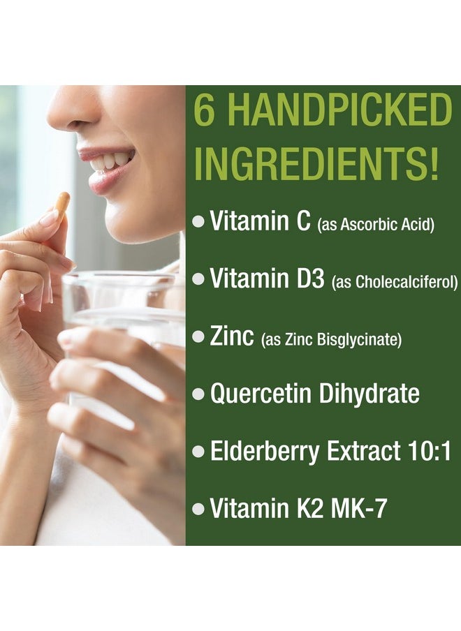 Peak Performance Immune Support Supplement with 6 Top Ingredients. Vitamin D3 K2 + Vitamin C + Elderberry + Zinc + Quercetin. Includes 5000 IU Vitamin D. Zinc 15mg. Immunity Capsules. Supplements for Women and Men  - Image 3