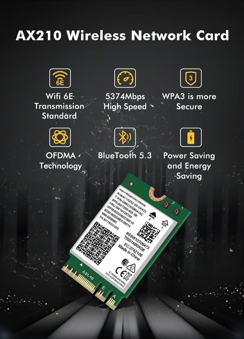 NICGIGA WiFi 6E Wireless Card Intel AX210 NGW Bluetooth 5.3 Tri-Band 5400Mbps Network Adapter for Laptop Support Windows 10/11 (64bit) M.2/NGFF - Image 2