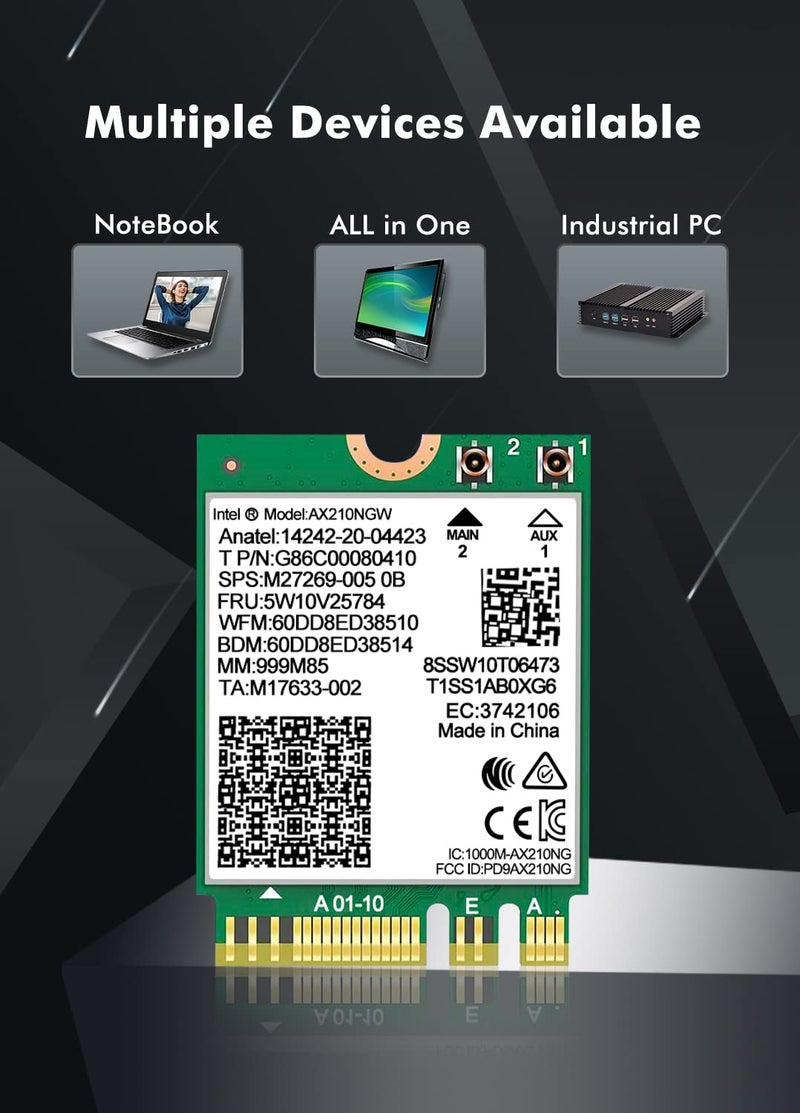 NICGIGA WiFi 6E Wireless Card Intel AX210 NGW Bluetooth 5.3 Tri-Band 5400Mbps Network Adapter for Laptop Support Windows 10/11 (64bit) M.2/NGFF - Image 5