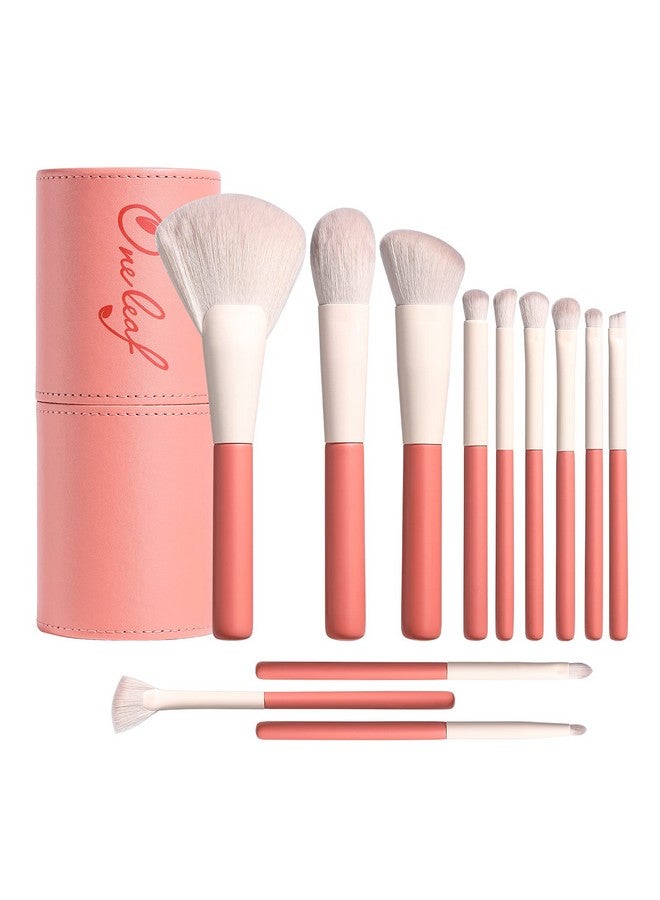 Oneleaf Makeup Brushes 12 Pcs Premium Synthetic Bristles Makeup Kitkabuki Foundation Blending Face Powder Blush Concealers Eye Shadows Brush Make Up Professional Brushes Set With Gift Box(Pink White) - Image 1
