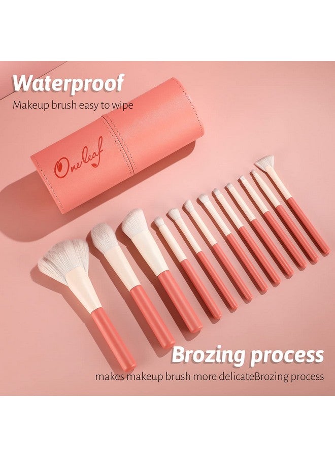 Oneleaf Makeup Brushes 12 Pcs Premium Synthetic Bristles Makeup Kitkabuki Foundation Blending Face Powder Blush Concealers Eye Shadows Brush Make Up Professional Brushes Set With Gift Box(Pink White) - Image 2