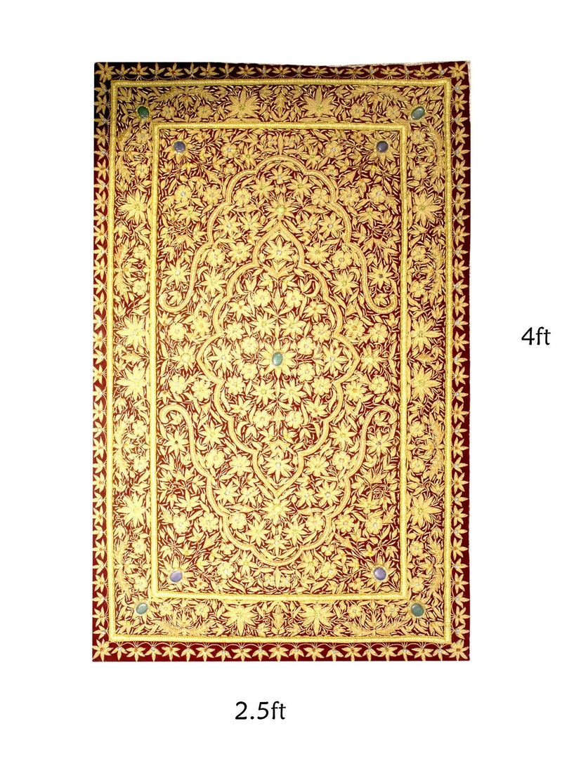 Antique Museum HANDMADE GOLDEN WALL HANGING STONE WORK WITH TUSSEL 2.5X4FT-SSS543  - Image 4