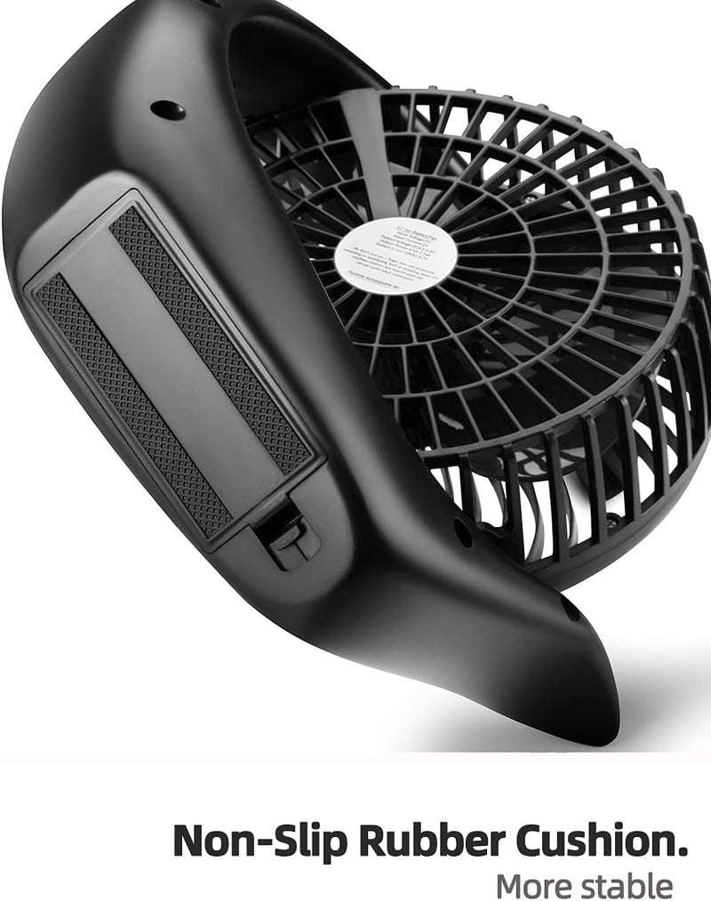 Viniper 8.7 inch Portable Rechargeable Fan, Small Table Fan : 180 Rotation and 3 Speeds Strong Wind Quiet Desk Fan, Long Working Hours for Home Outdoor (Black, Light Black Blade) - Image 5