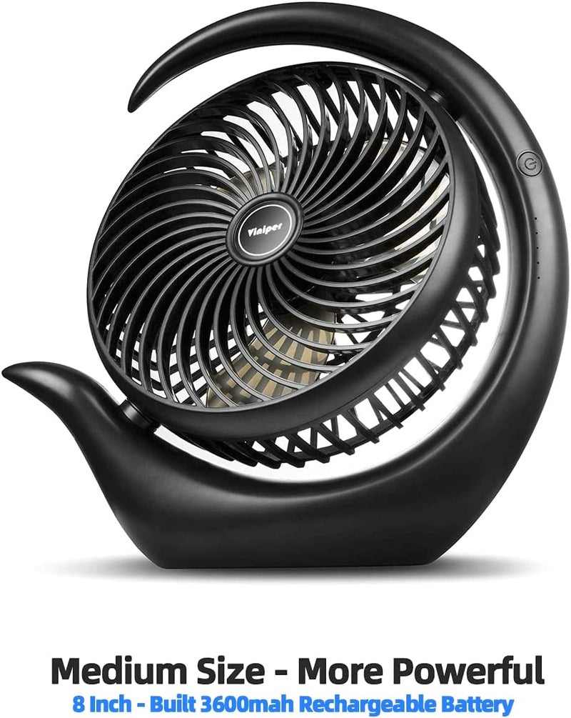 Viniper 8.7 inch Portable Rechargeable Fan, Small Table Fan : 180 Rotation and 3 Speeds Strong Wind Quiet Desk Fan, Long Working Hours for Home Outdoor (Black, Light Black Blade) - Image 3