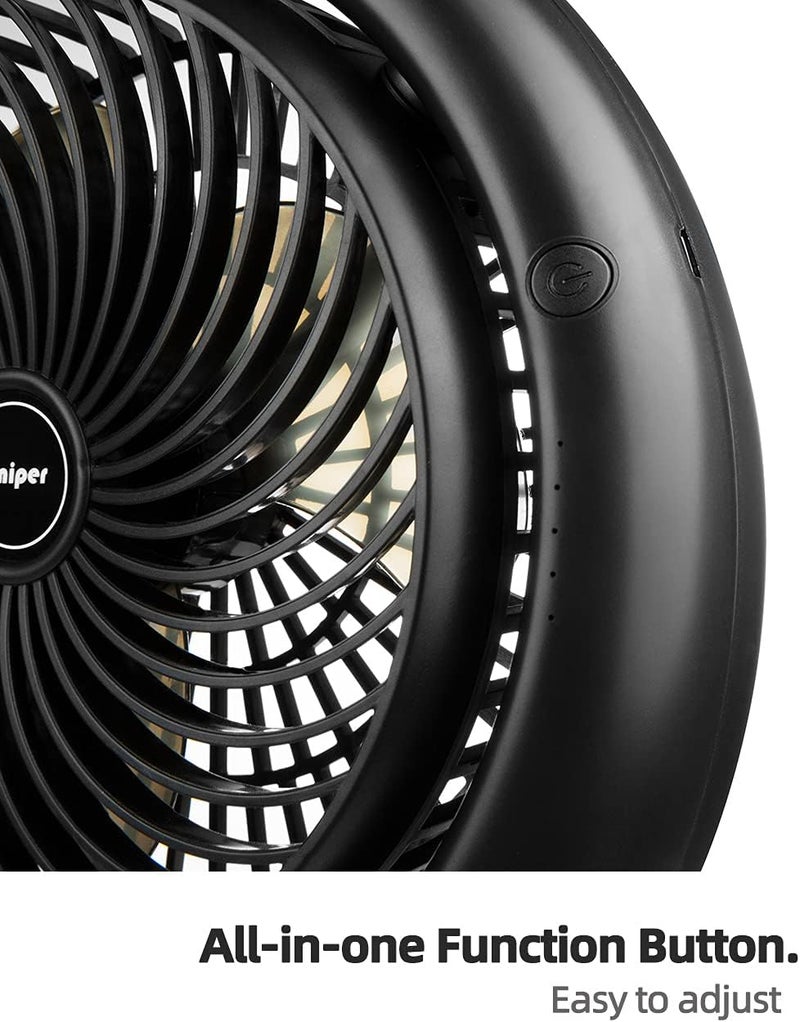 Viniper 8.7 inch Portable Rechargeable Fan, Small Table Fan : 180 Rotation and 3 Speeds Strong Wind Quiet Desk Fan, Long Working Hours for Home Outdoor (Black, Light Black Blade) - Image 4