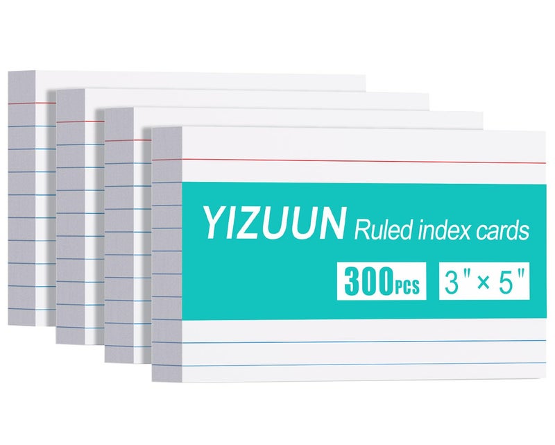 YIZUUN Index Cards 3x5, 300 Pack, Heavy Ruled Index Cards, Notecards 3x5 Lined, Flash Cards for Studying, Note Cards for Office, Home and School, White, 4 Packs of 75 Pack - Image 1