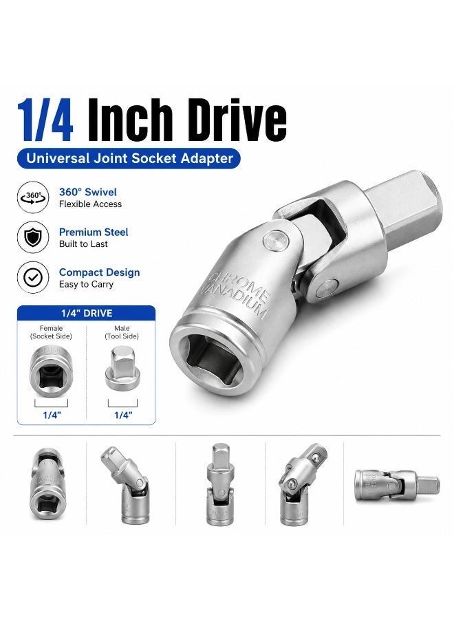 1/4 Inch Universal Joint Socket Adapter, 1.8 Inch Compact Swivel Socket Connector, Male Female Drive Adapter For Ratchet, Workshop, Garage & DIY Repair - Image 2