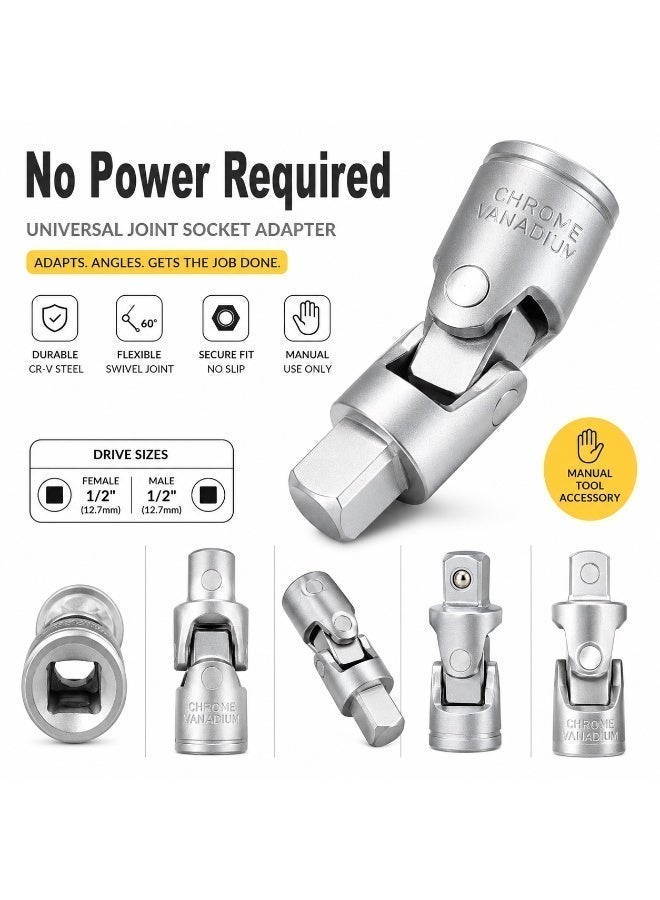 1/4 Inch Universal Joint Socket Adapter, 1.8 Inch Compact Swivel Socket Connector, Male Female Drive Adapter For Ratchet, Workshop, Garage & DIY Repair - Image 5