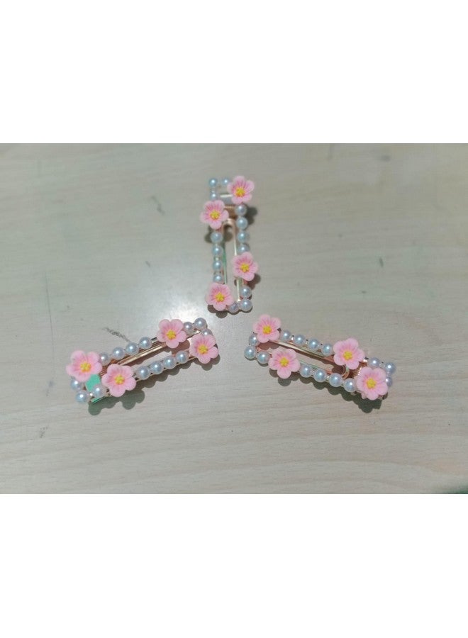 SUN Ring SUNRING Korean Fashion Style Pearl Rhinestone Metal Hair Clips Hair Pin Stylish Hair Accessories Jewellery For Women's And Girls (Pink) (Pack of 6, Pink) - Image 5