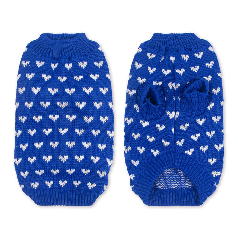krastmon Dog Sweater Heart Puppy Sweater Warm Soft Pet Cloth Dog Outfits for Small Dogs and Cats (Blue, XS) - Image 2