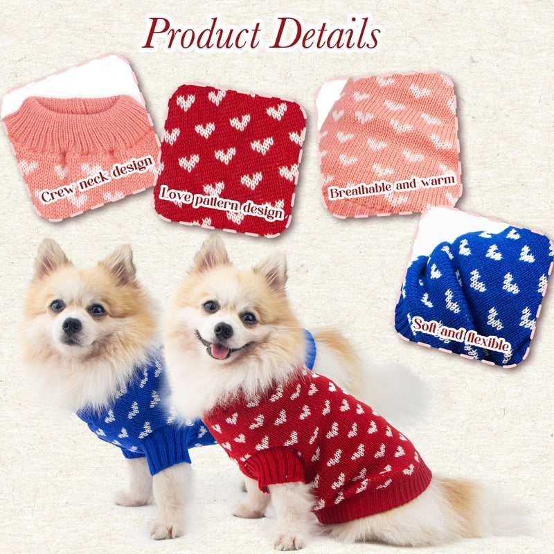 krastmon Dog Sweater Heart Puppy Sweater Warm Soft Pet Cloth Dog Outfits for Small Dogs and Cats (Blue, XS) - Image 4