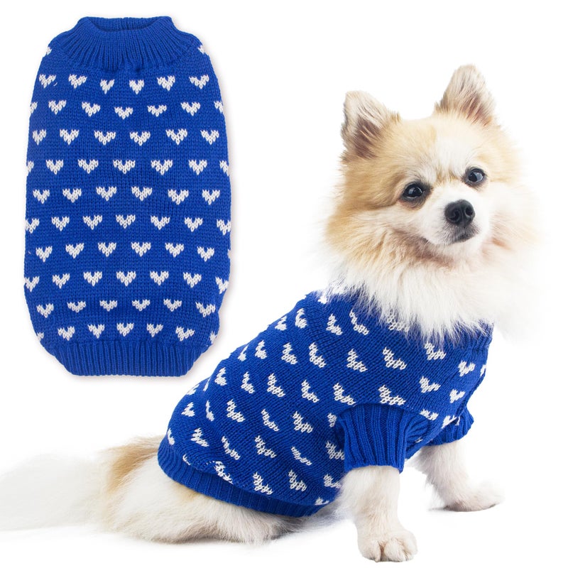krastmon Dog Sweater Heart Puppy Sweater Warm Soft Pet Cloth Dog Outfits for Small Dogs and Cats (Blue, XS) - Image 1