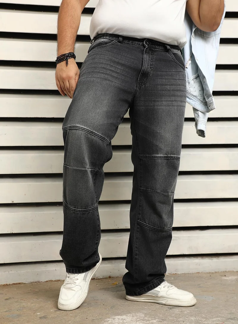 Men's Black 100% Cotton Bleached Full Length Straight Fit Jeans