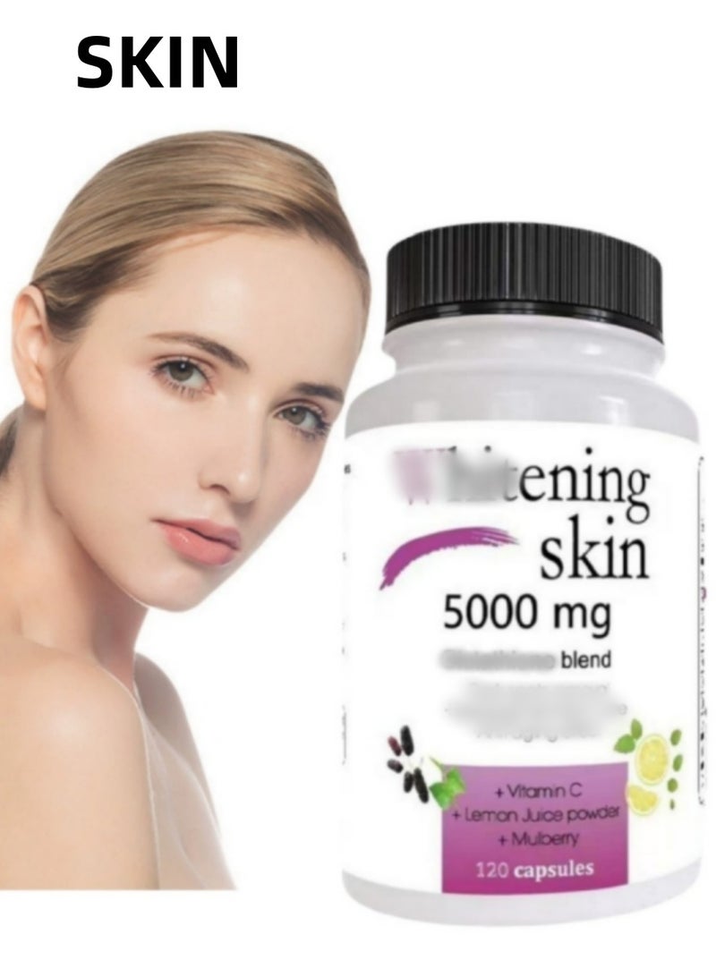 سكين كبسولات بشرة صحية 5000 مجم، تدعم بشرة مشرقة ومتساوية المظهر، مع فيتامين C ومسحوق عصير الليمون، تركيبة نباتية مضادة للأكسدة، 120 كبسولة - Image 1