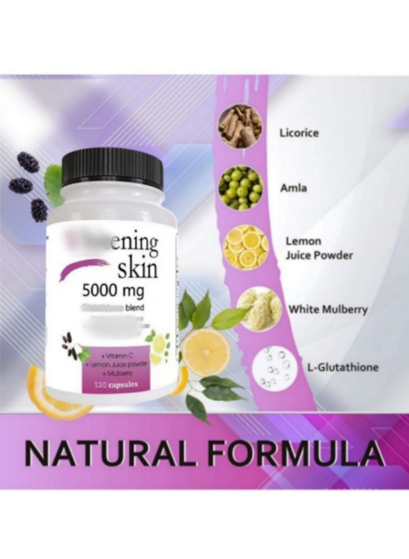 سكين كبسولات بشرة صحية 5000 مجم، تدعم بشرة مشرقة ومتساوية المظهر، مع فيتامين C ومسحوق عصير الليمون، تركيبة نباتية مضادة للأكسدة، 120 كبسولة - Image 2