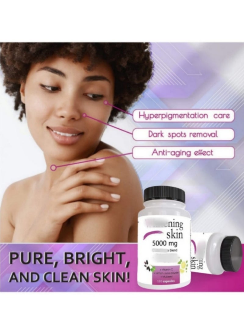 سكين كبسولات بشرة صحية 5000 مجم، تدعم بشرة مشرقة ومتساوية المظهر، مع فيتامين C ومسحوق عصير الليمون، تركيبة نباتية مضادة للأكسدة، 120 كبسولة - Image 3