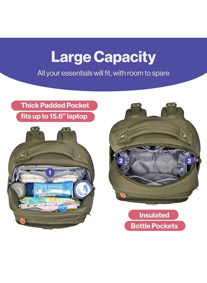 BabbleRoo Diaper Bag Backpack, Travel Backpack with Changing Pad, Pacifier Case & Stroller Straps, Multifunction, Waterproof, Unisex - Army Green - Image 2
