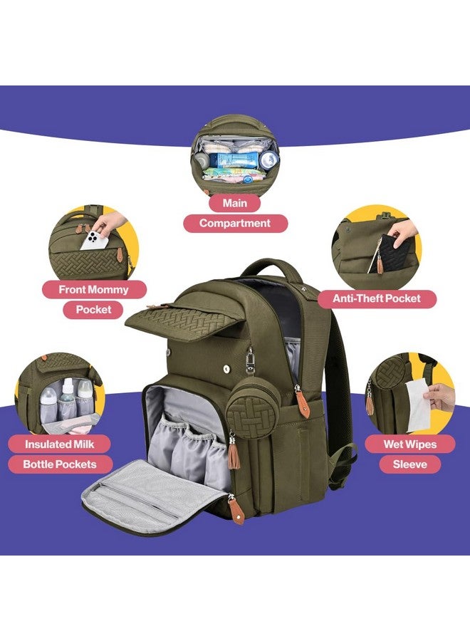BabbleRoo Diaper Bag Backpack, Travel Backpack with Changing Pad, Pacifier Case & Stroller Straps, Multifunction, Waterproof, Unisex - Army Green - Image 4