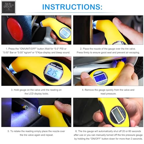 Sulfar Precision Digital Tire Pressure Gauge | Reliable 150 PSI Measurement, Backlit LCD | Essential Tool for Auto Maintenance for Cars, Trucks, SUVs, Motorcycles, and Bicycles - Image 3