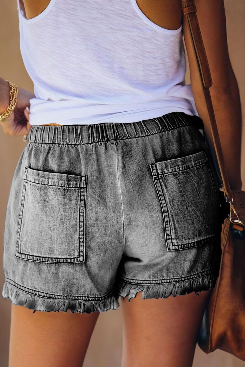 YOCUR Jean Shorts Mid Waisted Paperbag Drawstring Tassel 3 Inseam Denim Summer Casual Cute Juniors Shorts Grey XL - Image 2