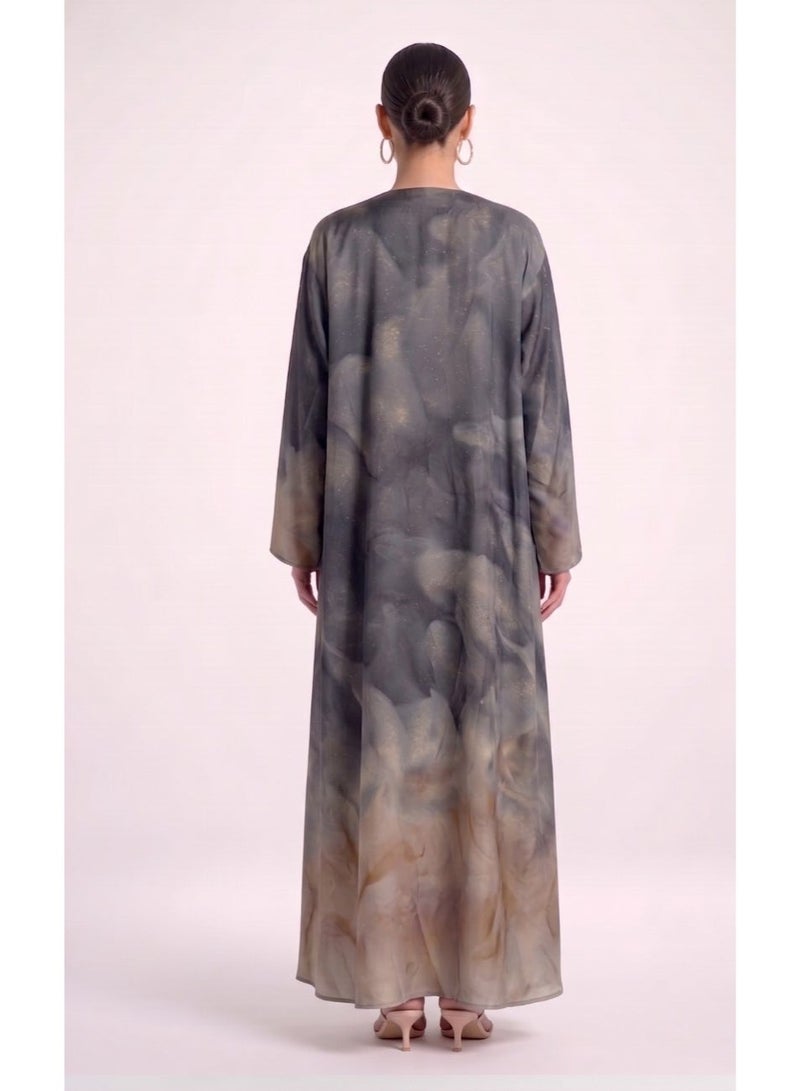 Next Abaya Grey Printed Silk Abaya - Image 2