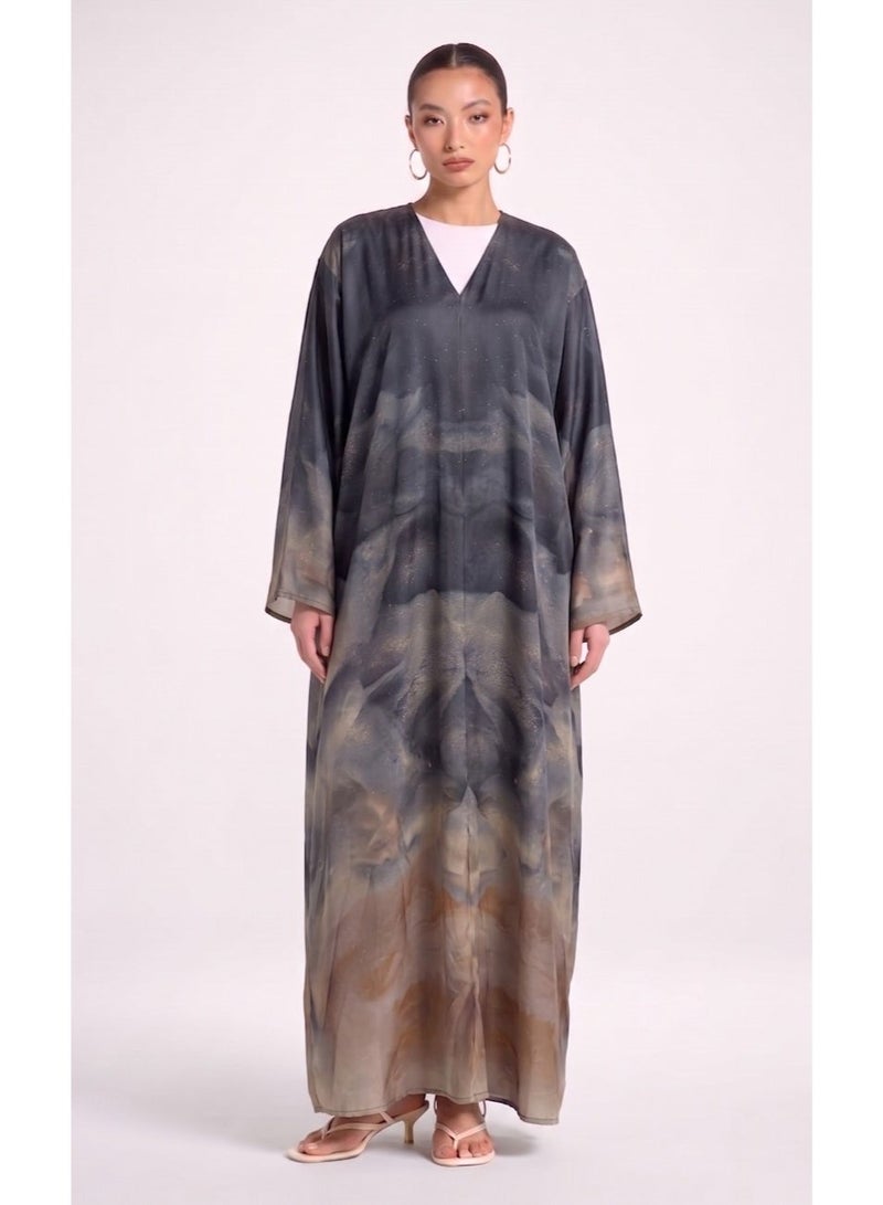 Next Abaya Grey Printed Silk Abaya - Image 1