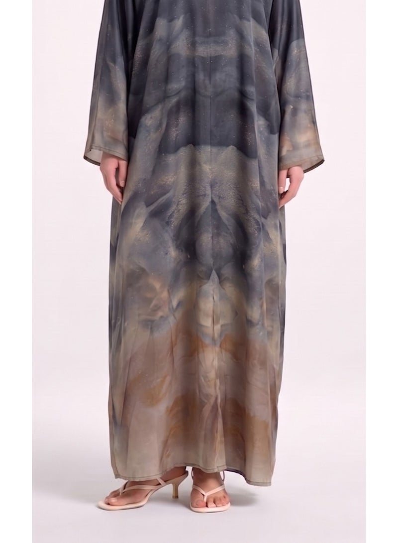 Next Abaya Grey Printed Silk Abaya - Image 3