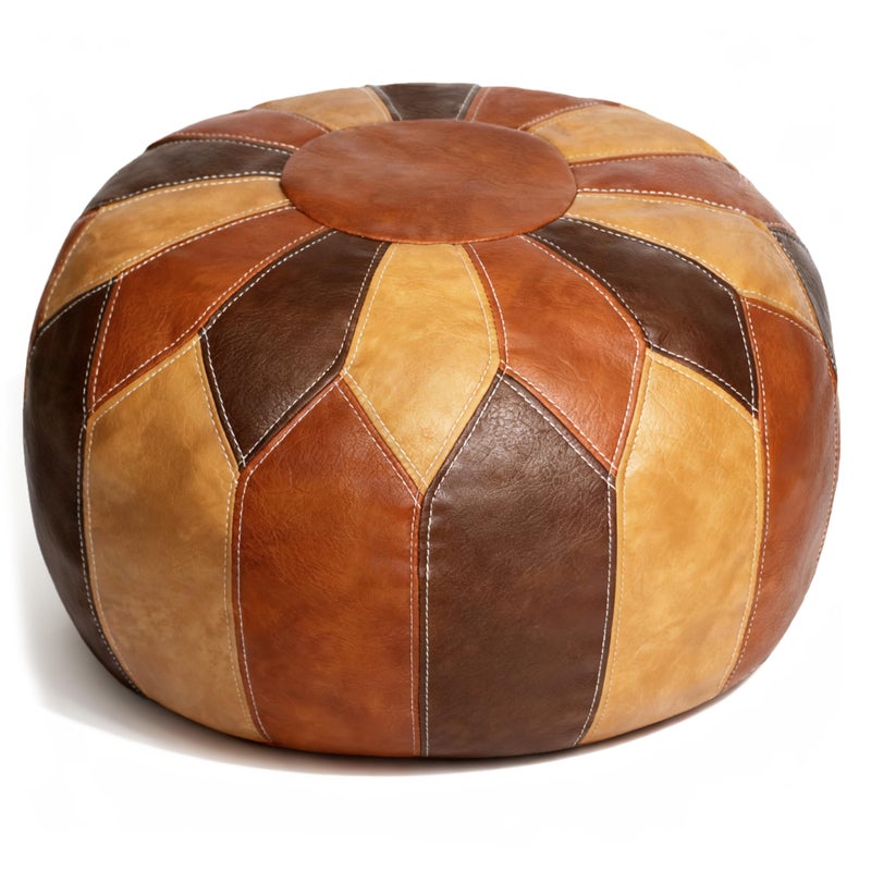 Thgonwid Unstuffed Moroccan Faux Leather Pouf Ottoman with Storage - Handmade Boho Chic Multi-Use Footrest for Living Room, Bedroom, Patio - Round Ethnic Floor Cushion & Decorative Accent, Tricolor - Image 1