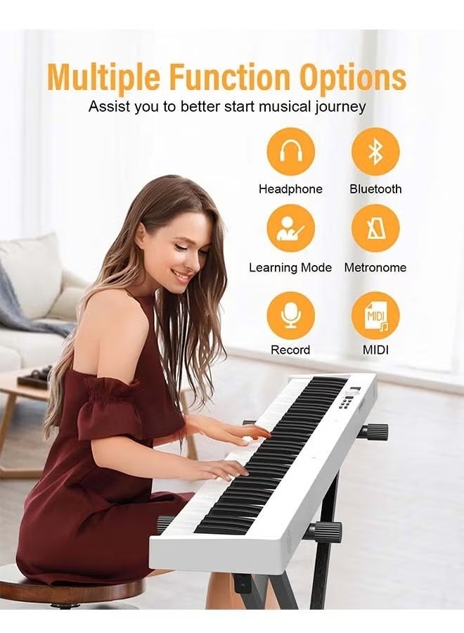 كونيكس لوحة مفاتيح بيانو رقمية قابلة للطي بـ 88 مفتاحًا، لوحة مفاتيح كاملة الحجم شبه مرجحة، بيانو كهربائي محمول مع MIDI، وظيفة منفصلة، ​​دواسة مستدامة وحقيبة حمل للمبتدئين (أبيض مع ضوء) - Image 5
