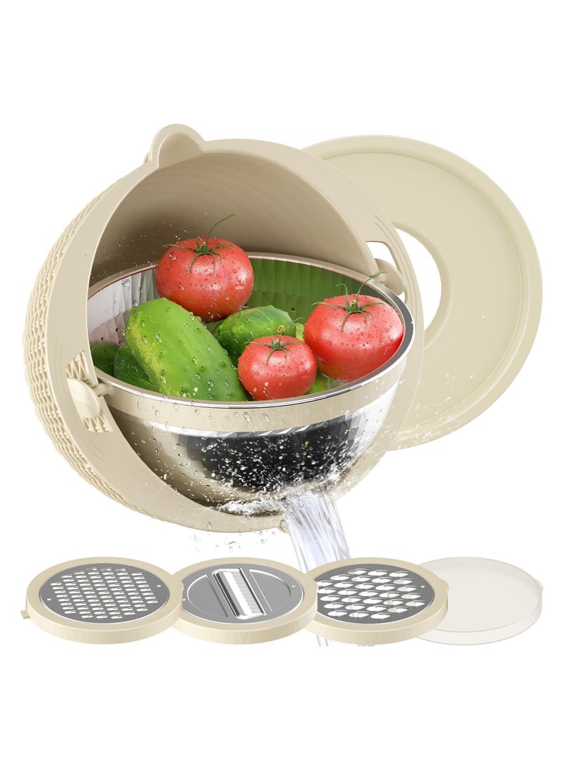 ميكسد 4-1 Colander مع مجموعة وعاء خلط, مصفاة الأغذية ومجموعة Colanders للمطبخ, مصفاة المعكرونة الأرز, غسالة الفواكه والخضروات, سلطة الغلاف, مطبخ أساسيات مصفاة سلة وعاء,بيج - Image 1