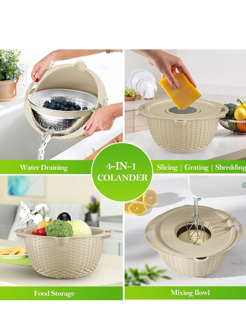 ميكسد 4-1 Colander مع مجموعة وعاء خلط, مصفاة الأغذية ومجموعة Colanders للمطبخ, مصفاة المعكرونة الأرز, غسالة الفواكه والخضروات, سلطة الغلاف, مطبخ أساسيات مصفاة سلة وعاء,بيج - Image 2