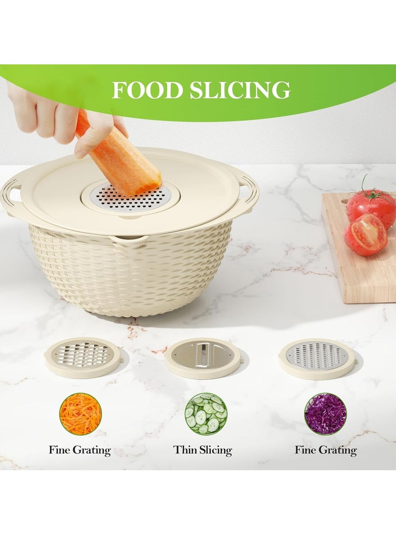 ميكسد 4-1 Colander مع مجموعة وعاء خلط, مصفاة الأغذية ومجموعة Colanders للمطبخ, مصفاة المعكرونة الأرز, غسالة الفواكه والخضروات, سلطة الغلاف, مطبخ أساسيات مصفاة سلة وعاء,بيج - Image 4